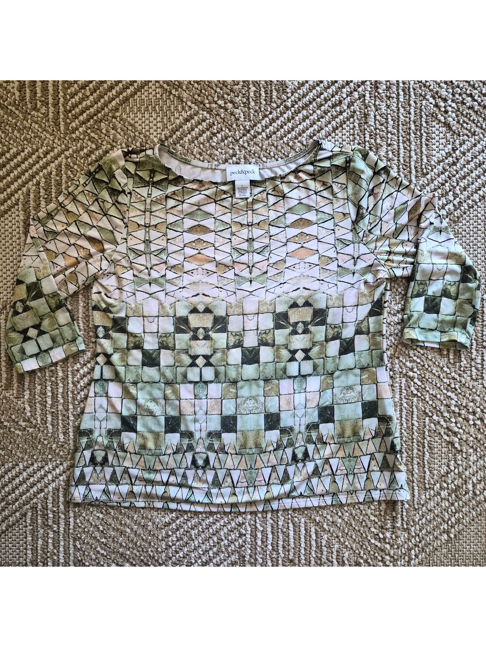 Vintage 90s Peck & Peck Abstract Geometric Art Deco Pastel Top L XL